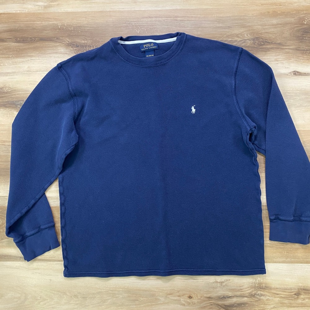 Polo Ralph Lauren Waffle Knit Shirt 2XL Thermal Cotton Crew Neck Navy Blue